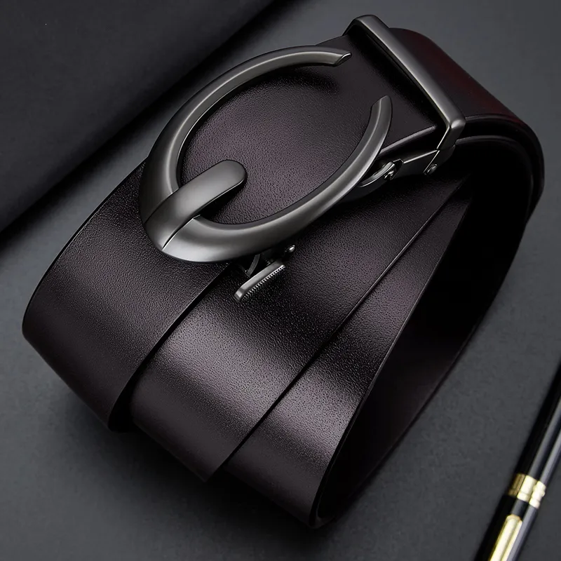 BISON DENIM Top Grain Cow Leather Leather Belts Men's Black Coffee 3.5cm-2
