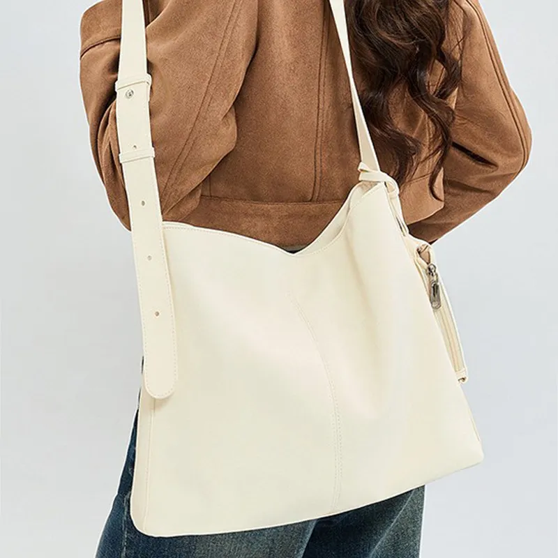HAWA PU Tote Crossbody Bag, Shoulder Bag Women's Ivory White/Navy Blue-2