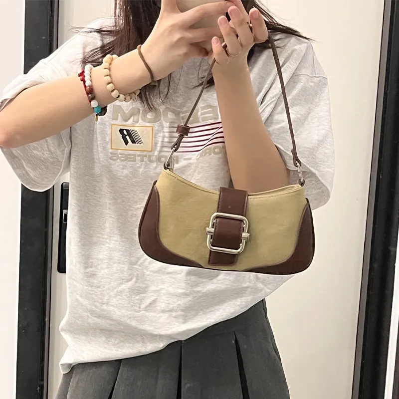 HAWA PU/Canvas Canvas Bag Shoulder Bag Baguette Bag Dumpling Bag Shoulder Bag Medium Size Women's Multicolor-33