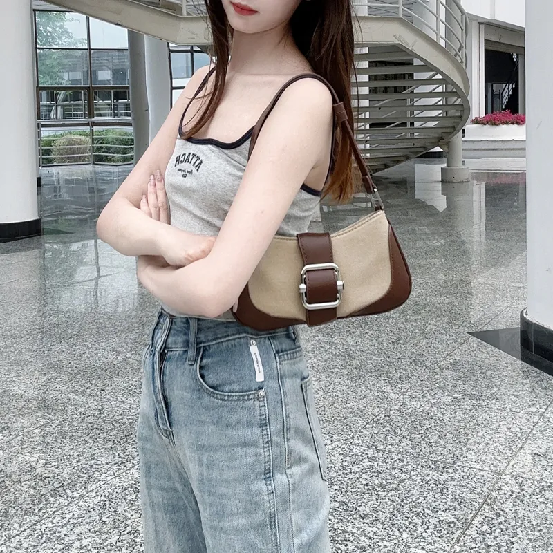 HAWA PU/Canvas Canvas Bag Shoulder Bag Baguette Bag Dumpling Bag Shoulder Bag Medium Size Women's Multicolor-22