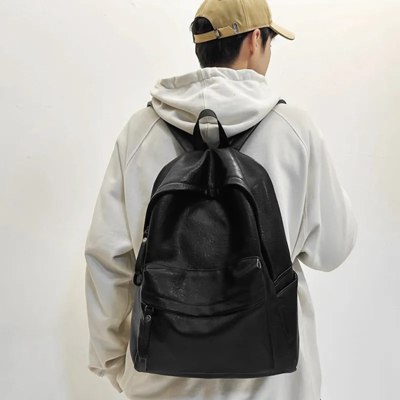 HAWA Artificial Leather Backpack Regular Unisex Black/Coffee/Brown-2