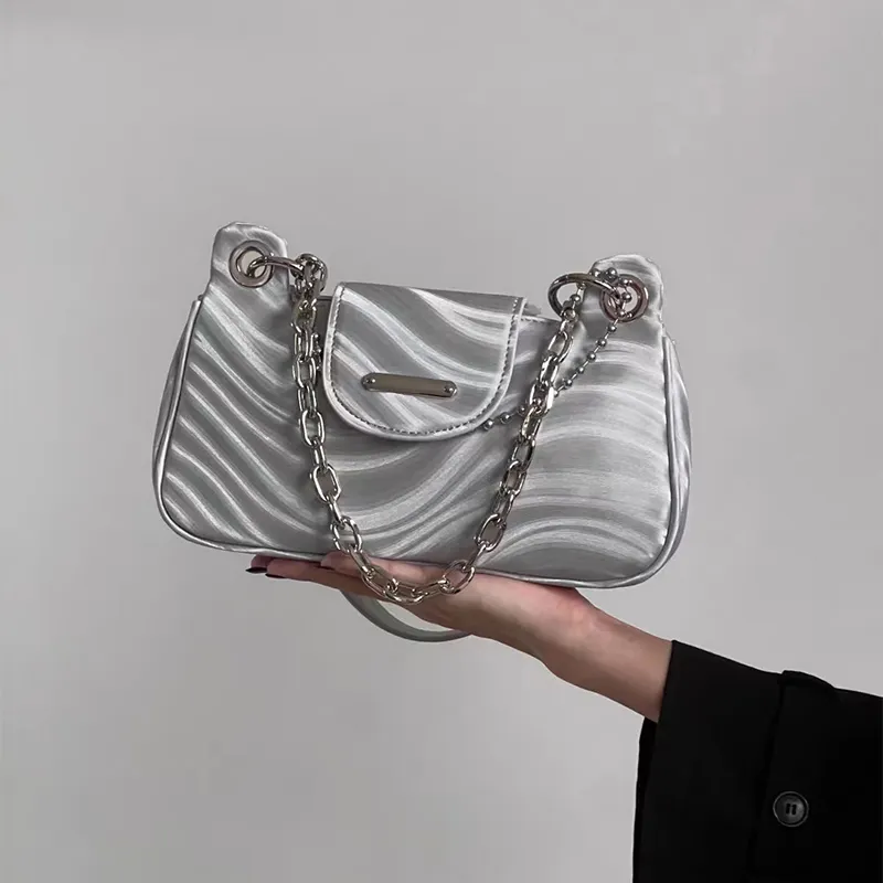 HAWA PU Shoulder Bag Baguette Bag Shoulder Bag Small Size Women's Black/Silver-10