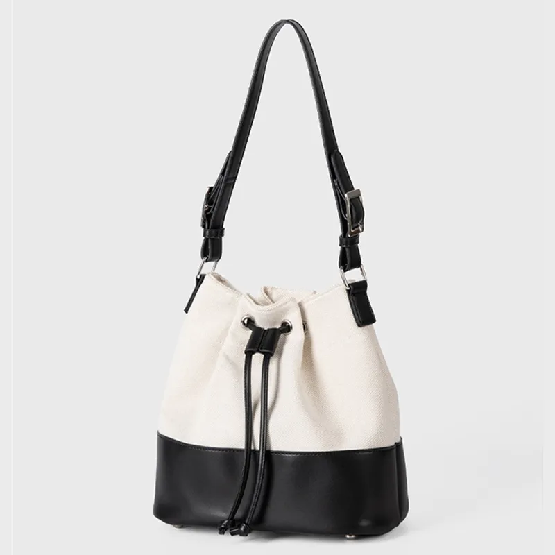 HAWA PU Stitched Canvas Bucket Bag, Shoulder Bag Women's Multicolor-7