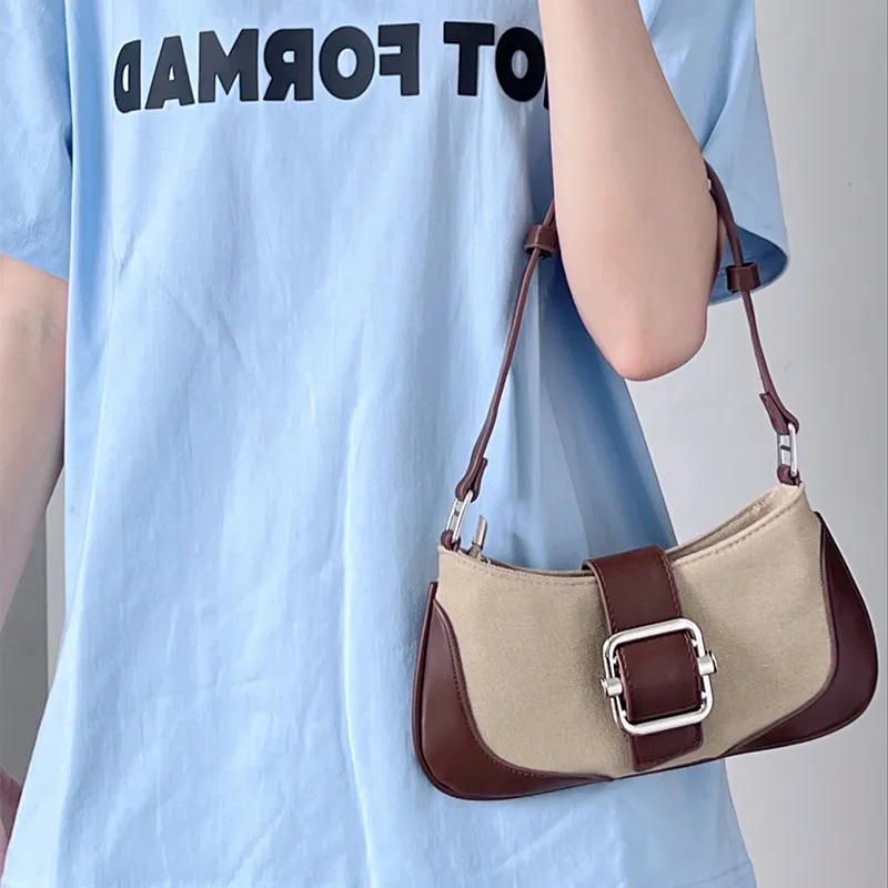 HAWA PU/Canvas Canvas Bag Shoulder Bag Baguette Bag Dumpling Bag Shoulder Bag Medium Size Women's Multicolor-32