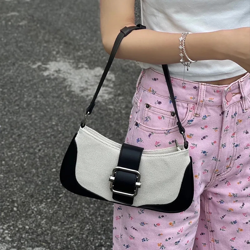 HAWA PU/Canvas Canvas Bag Shoulder Bag Baguette Bag Dumpling Bag Shoulder Bag Medium Size Women's Multicolor-11
