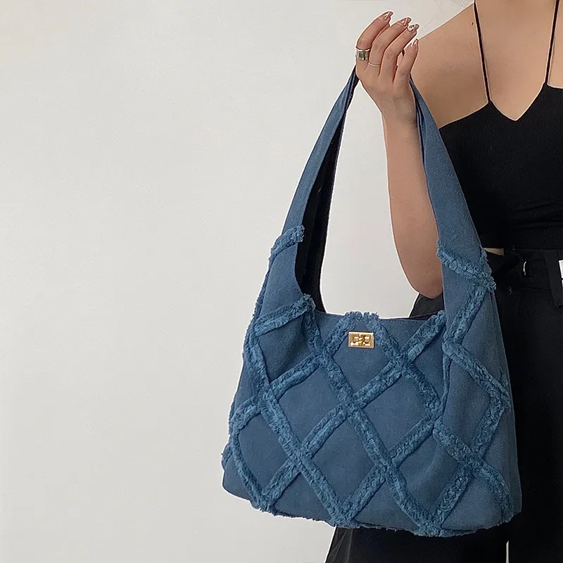 HAWA Denim Shoulder Bag Medium Size Women's Blue-6