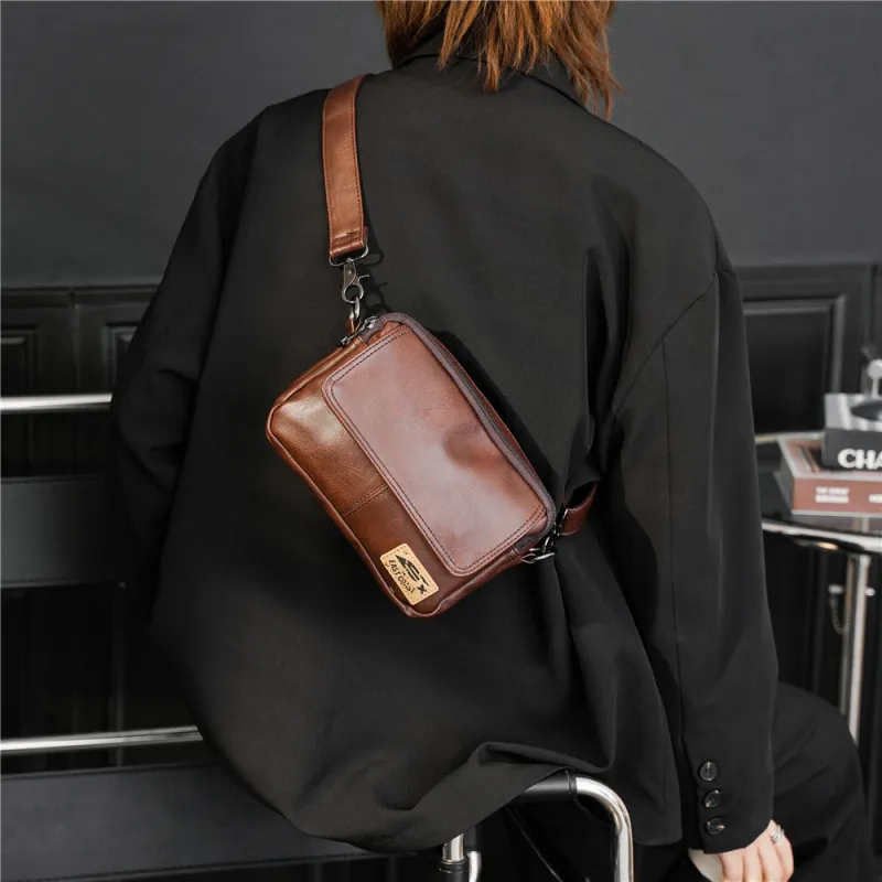 HAWA Artificial Leather Shoulder Bag Crossbody Bag Men's Black/Coffee/Earth Yellow-8