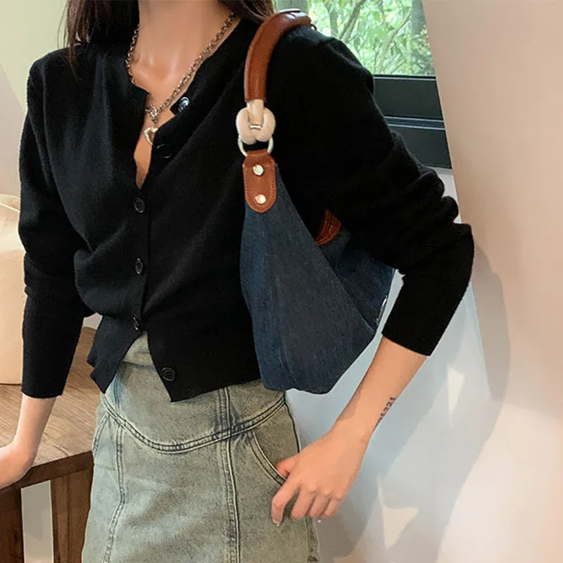 HAWA Denim Tote Bag Shopping Bag Shoulder Bag Handbag Crossbody Bag Shoulder Bag Medium Size Women's Denim Blue-5