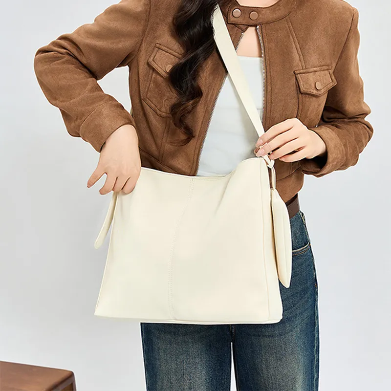 HAWA PU Tote Crossbody Bag, Shoulder Bag Women's Ivory White/Navy Blue-4