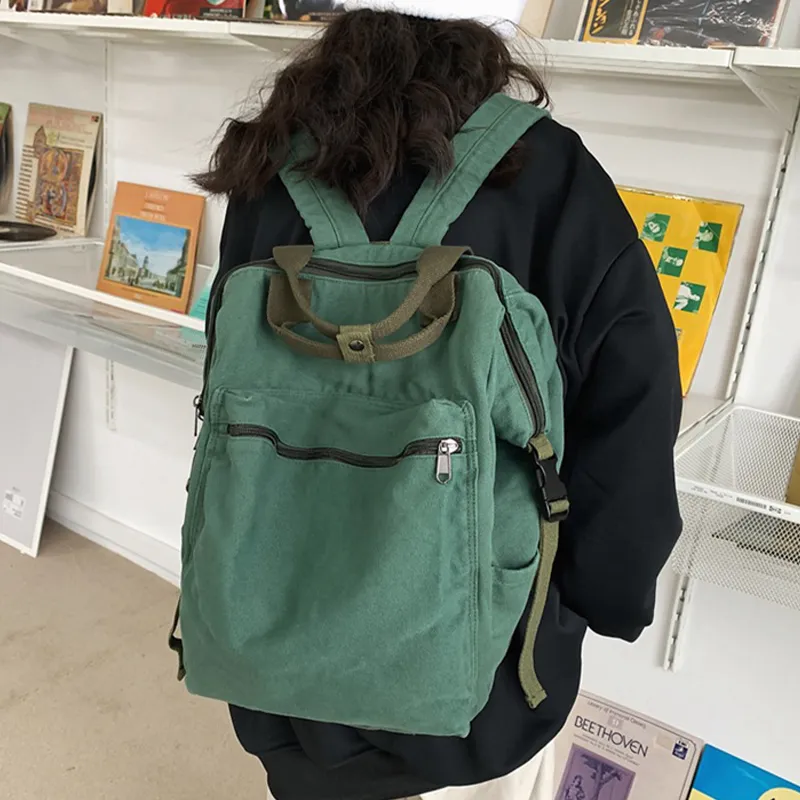 HAWA Canvas Backpack Regular Unisex Green/Black/Ecru/Brown-1