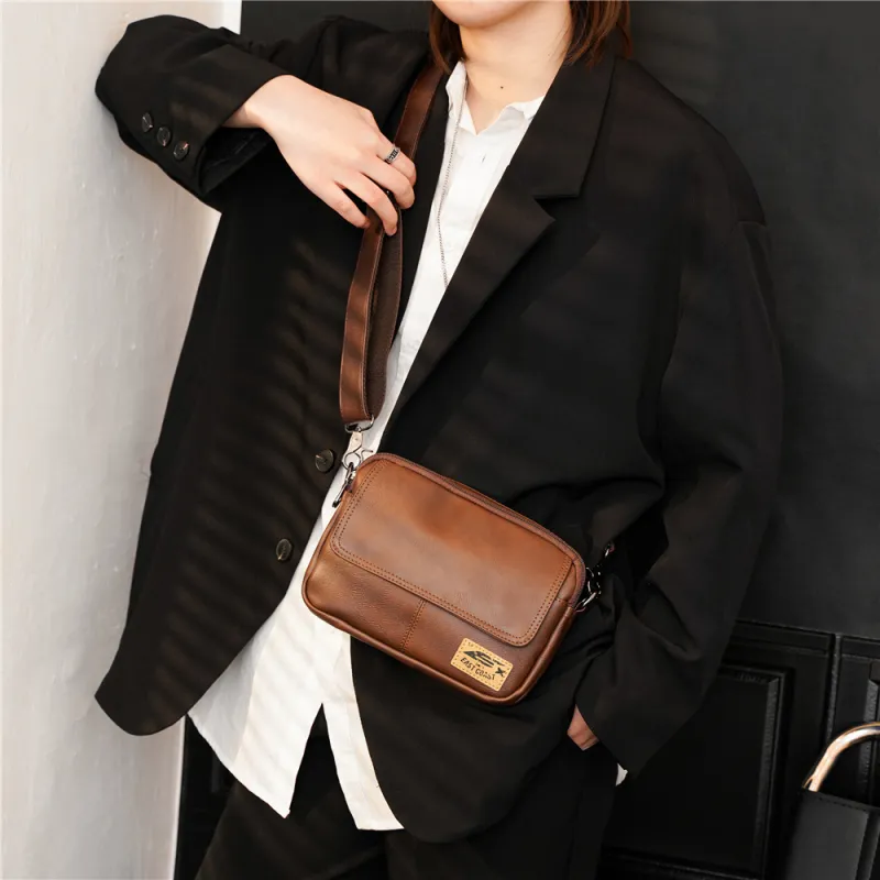 HAWA Artificial Leather Shoulder Bag Crossbody Bag Men's Black/Coffee/Earth Yellow-9