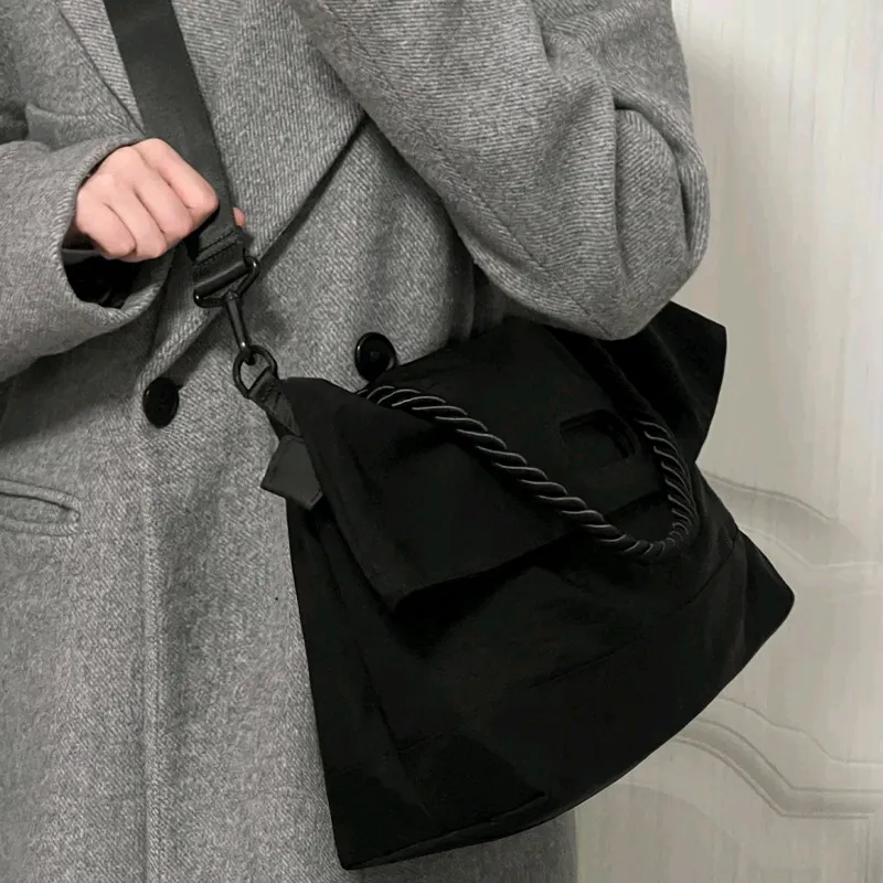 HAWA Nylon Messenger Bag Shoulder Bag Crossbody Bag Large Size Unisex Black-2