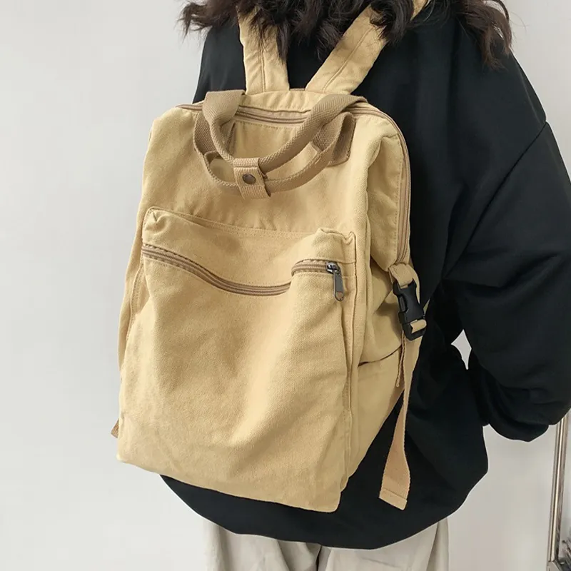 HAWA Canvas Backpack Regular Unisex Green/Black/Ecru/Brown-12