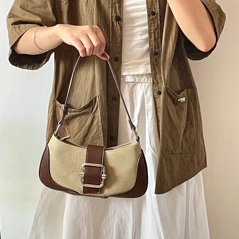 HAWA PU/Canvas Canvas Bag Shoulder Bag Baguette Bag Dumpling Bag Shoulder Bag Medium Size Women's Multicolor-28