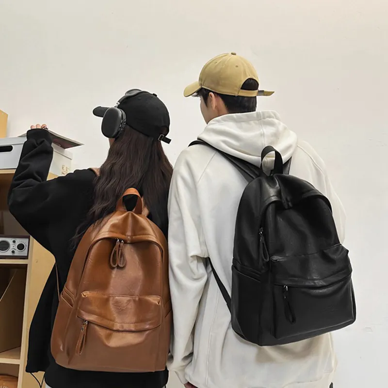 HAWA Artificial Leather Backpack Regular Unisex Black/Coffee/Brown-8