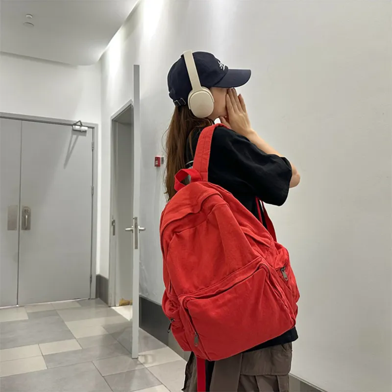 HAWA Canvas Backpack Shoulder Bag Large Size Unisex Multicolor-19