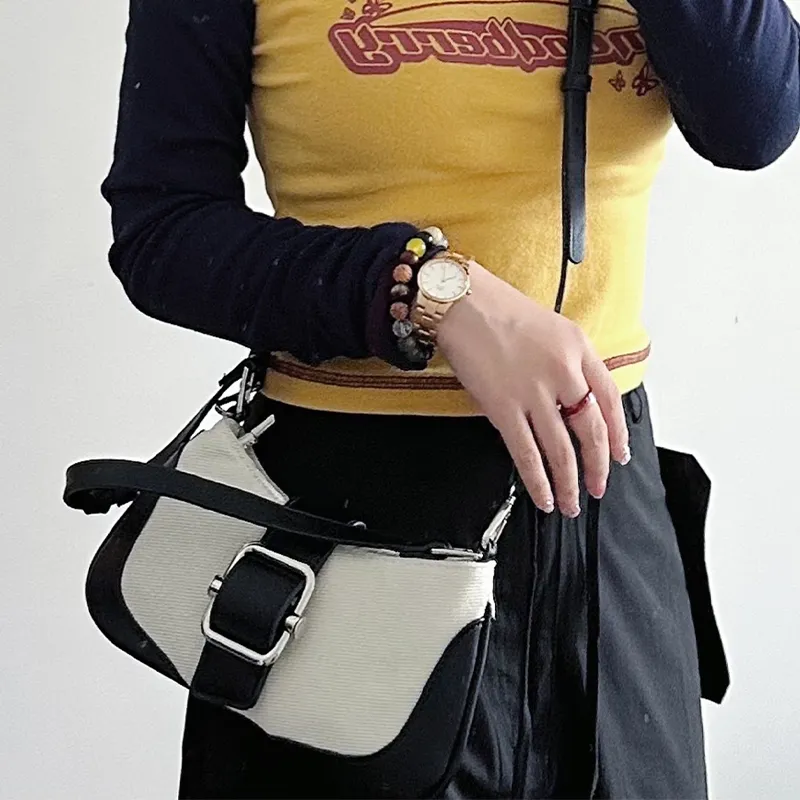 HAWA PU/Canvas Canvas Bag Shoulder Bag Baguette Bag Dumpling Bag Shoulder Bag Medium Size Women's Multicolor-3