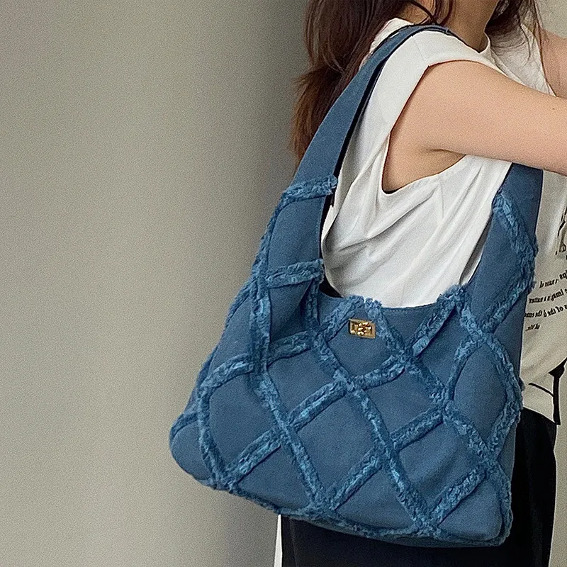 HAWA Denim Shoulder Bag Medium Size Women's Blue-8