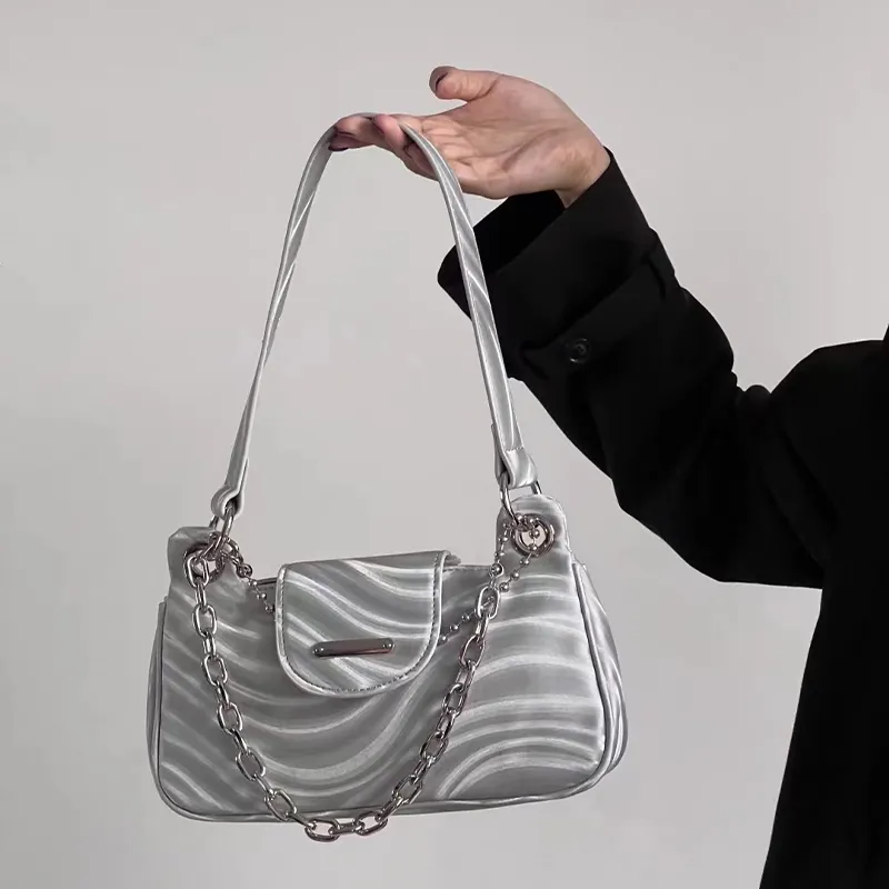 HAWA PU Shoulder Bag Baguette Bag Shoulder Bag Small Size Women's Black/Silver-9