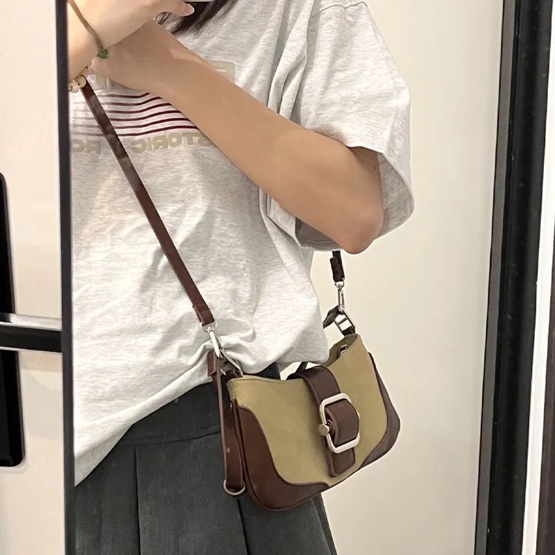 HAWA PU/Canvas Canvas Bag Shoulder Bag Baguette Bag Dumpling Bag Shoulder Bag Medium Size Women's Multicolor-30