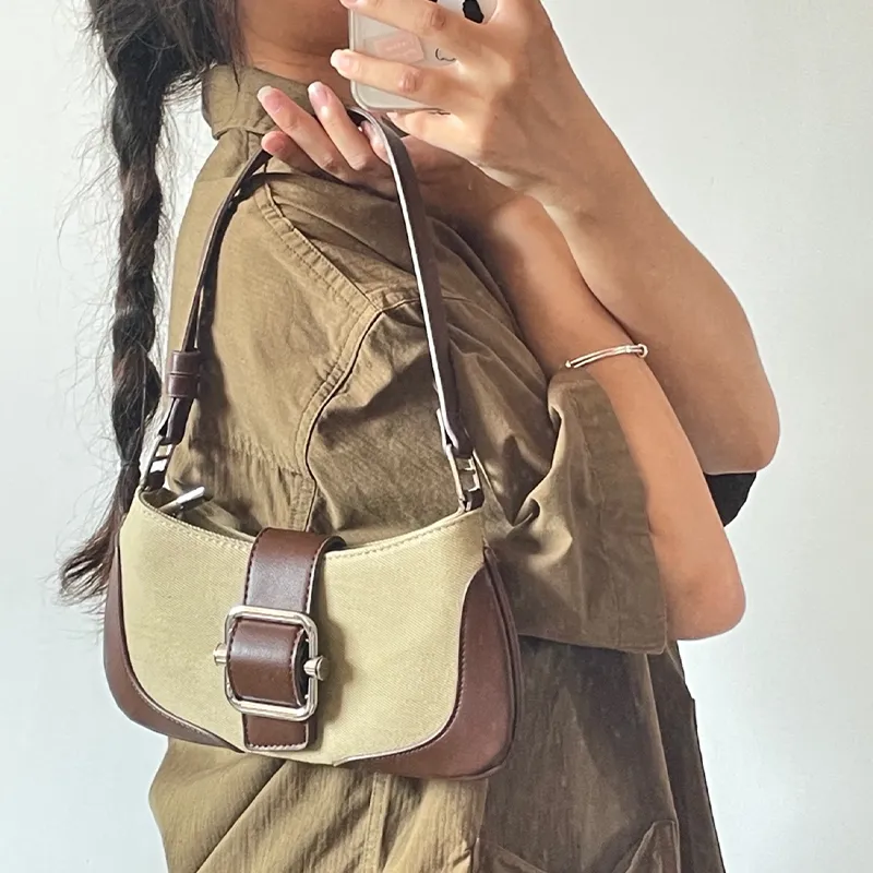 HAWA PU/Canvas Canvas Bag Shoulder Bag Baguette Bag Dumpling Bag Shoulder Bag Medium Size Women's Multicolor-25