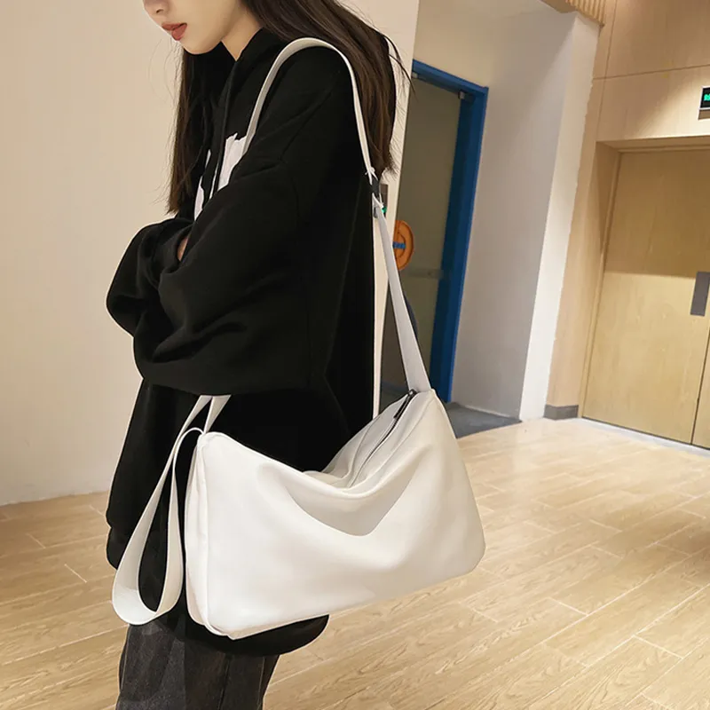 HAWA PU Casual Shoulder Bag Crossbody Bag Large Size Unisex Black/White-10