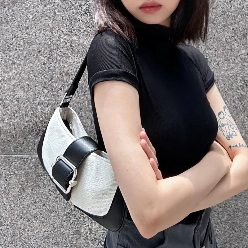 HAWA PU/Canvas Canvas Bag Shoulder Bag Baguette Bag Dumpling Bag Shoulder Bag Medium Size Women's Multicolor-4
