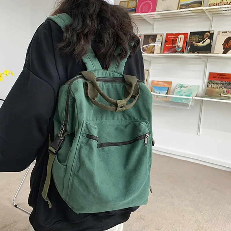 HAWA Canvas Backpack Regular Unisex Green/Black/Ecru/Brown-4
