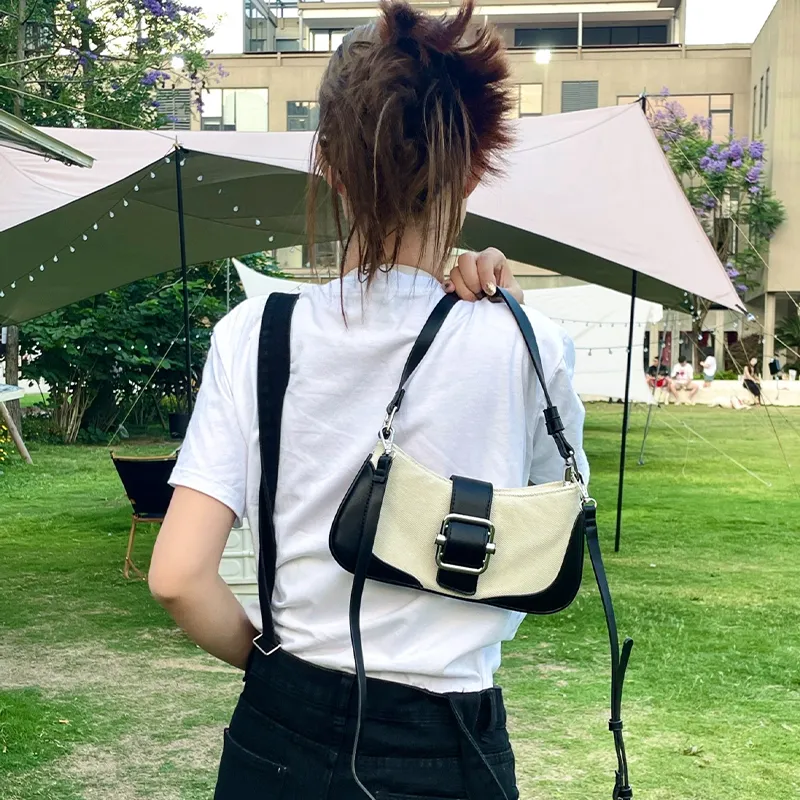 HAWA PU/Canvas Canvas Bag Shoulder Bag Baguette Bag Dumpling Bag Shoulder Bag Medium Size Women's Multicolor-8