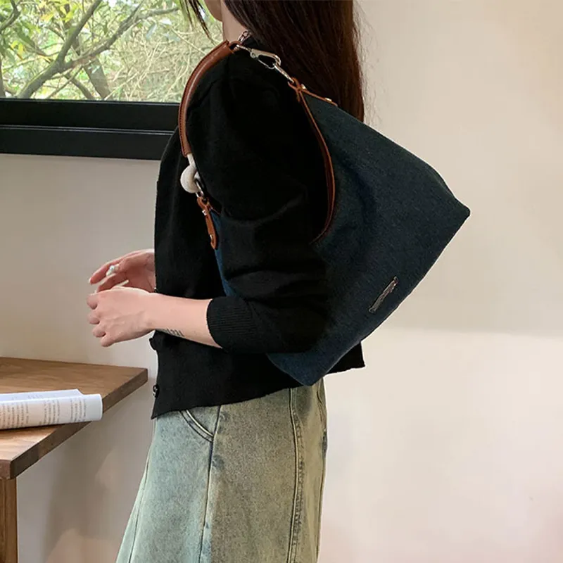 HAWA Denim Tote Bag Shopping Bag Shoulder Bag Handbag Crossbody Bag Shoulder Bag Medium Size Women's Denim Blue-6
