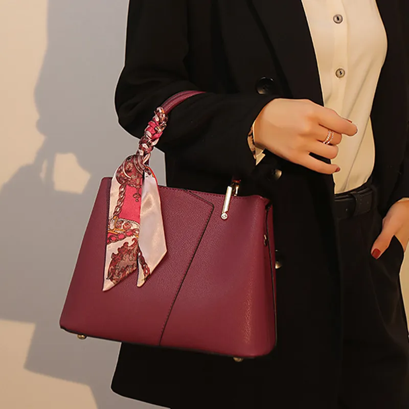 HAWA PU Handbag Medium Size Women's Black/Burgundy/Jasper-8