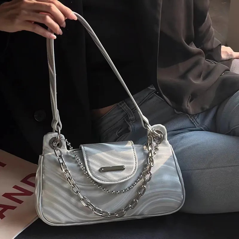 HAWA PU Shoulder Bag Baguette Bag Shoulder Bag Small Size Women's Black/Silver-11