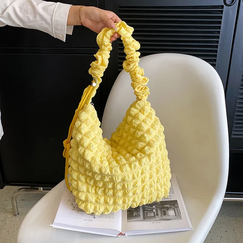 HAWA Cotton Shoulder Bag Medium Size Women's Yellow/Blue/White/Black-2
