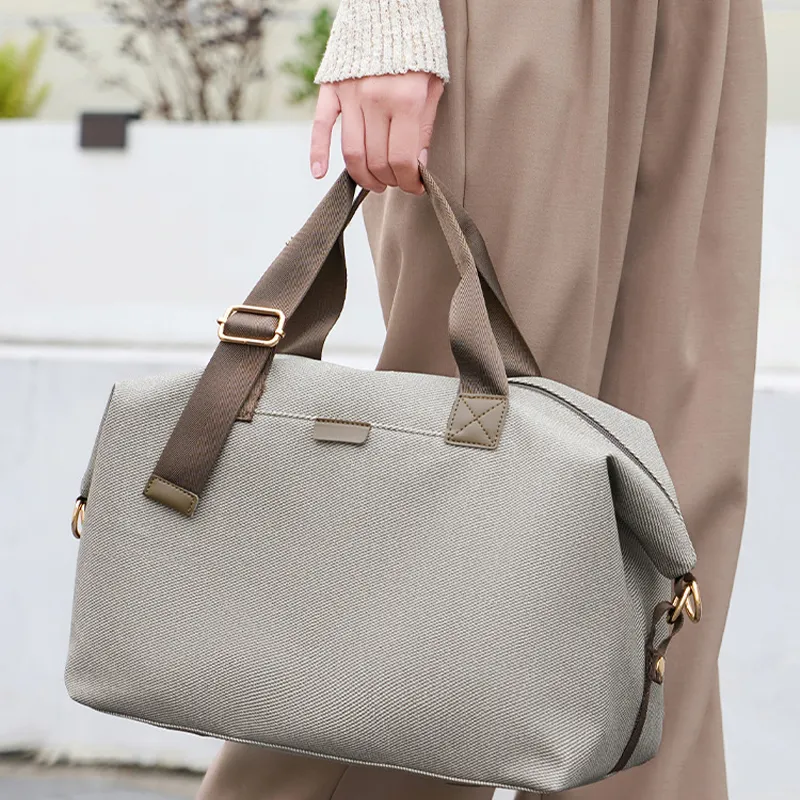 HAWA Canvas Handbag Regular Unisex Apricot Cream/Light Gray/Dark Gray-9