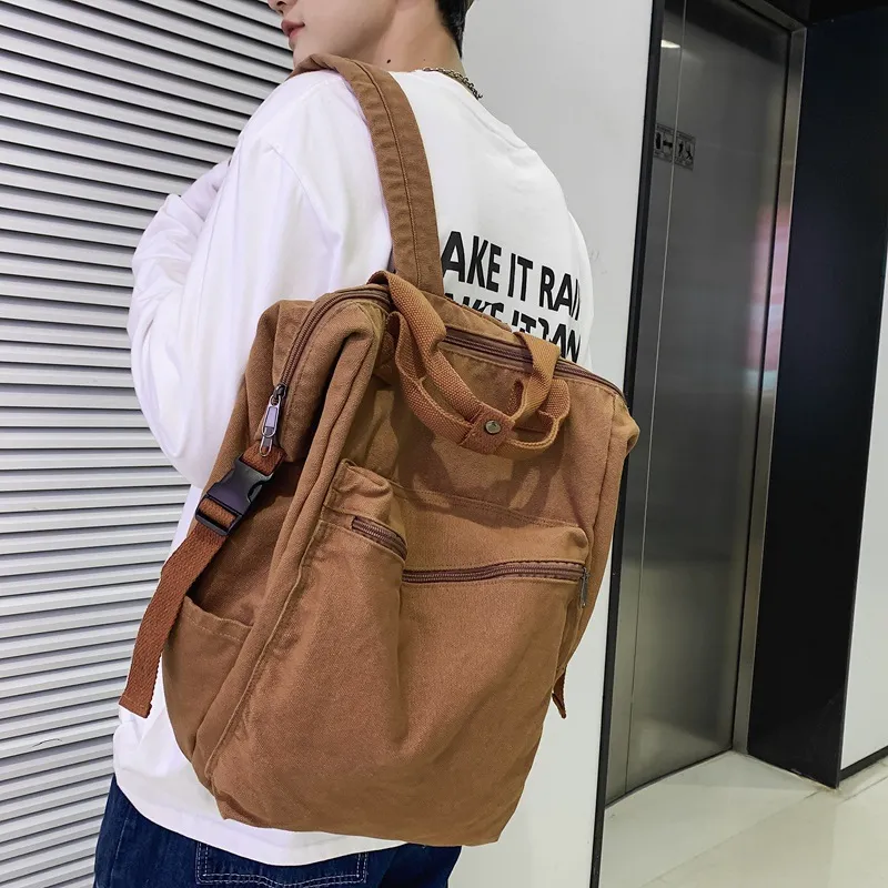 HAWA Canvas Backpack Regular Unisex Green/Black/Ecru/Brown-15