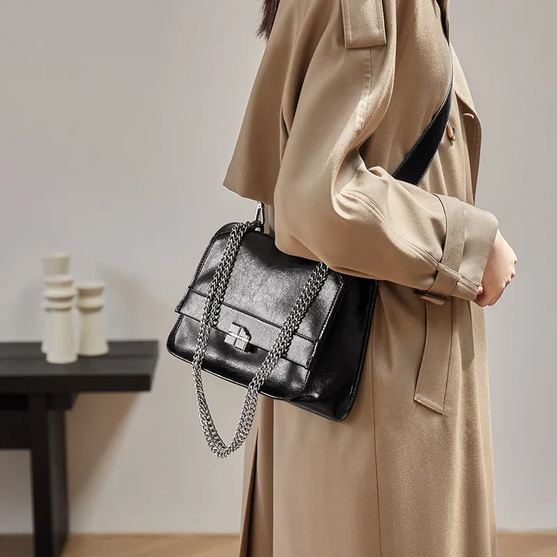 HAWA PU Messenger Bag Shoulder Bag Tote Bag Shopping Bag Shoulder Bag Large Size Women's Black-8