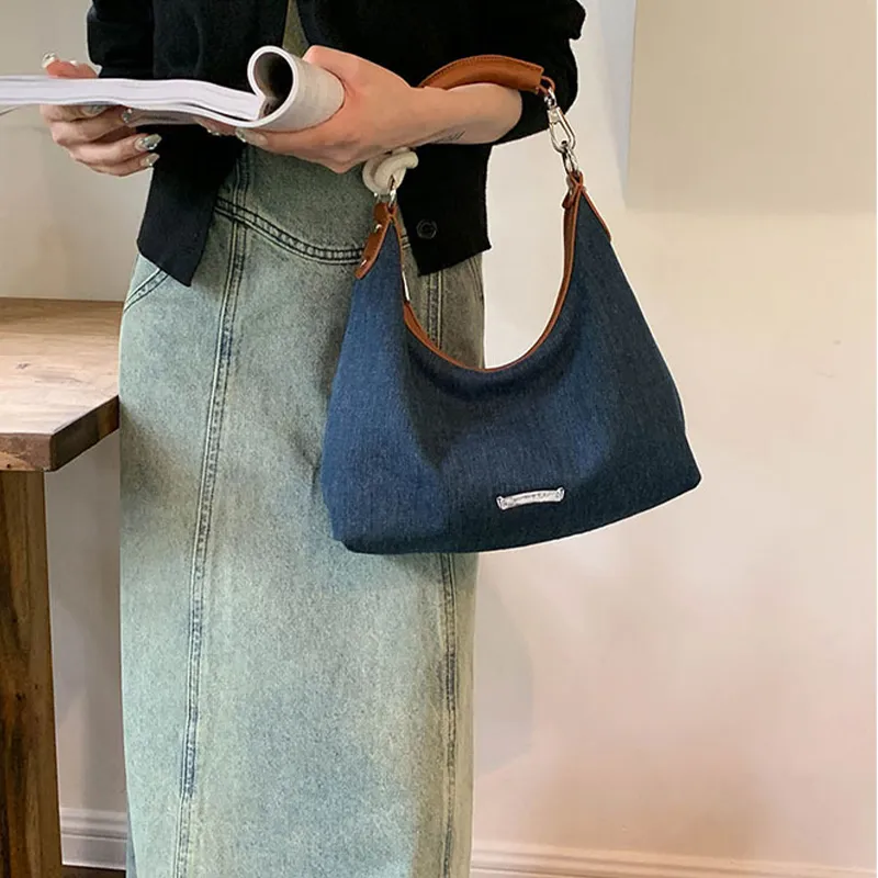 HAWA Denim Tote Bag Shopping Bag Shoulder Bag Handbag Crossbody Bag Shoulder Bag Medium Size Women's Denim Blue-4