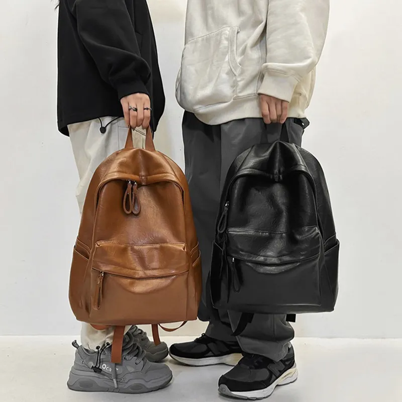 HAWA Artificial Leather Backpack Regular Unisex Black/Coffee/Brown-9