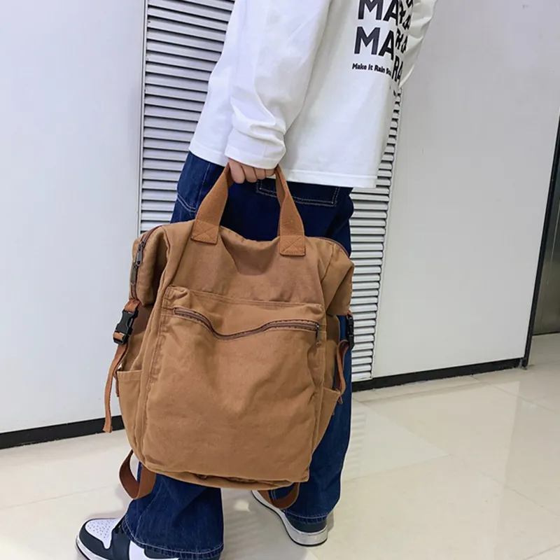 HAWA Canvas Backpack Regular Unisex Green/Black/Ecru/Brown-14