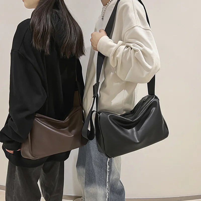 HAWA PU Casual Shoulder Bag Crossbody Bag Large Size Unisex Black/White-2