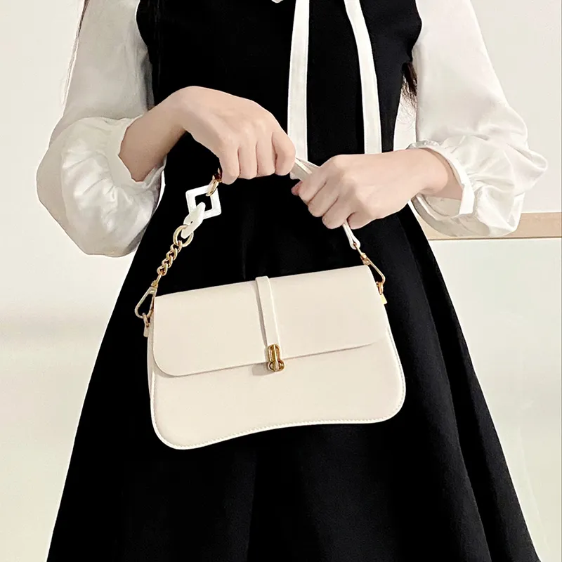 HAWA PU Shoulder Bag Small Square Bag Baguette Bag Crossbody Bag Shoulder Bag Medium Size Women's Black/Ecru/Apricot-11