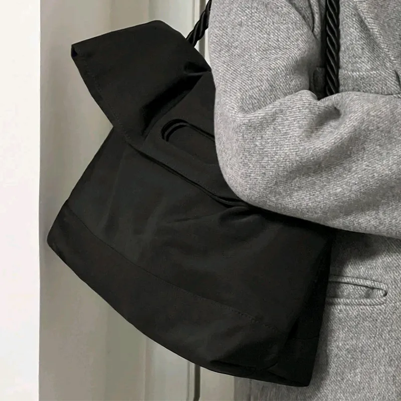 HAWA Nylon Messenger Bag Shoulder Bag Crossbody Bag Large Size Unisex Black-4
