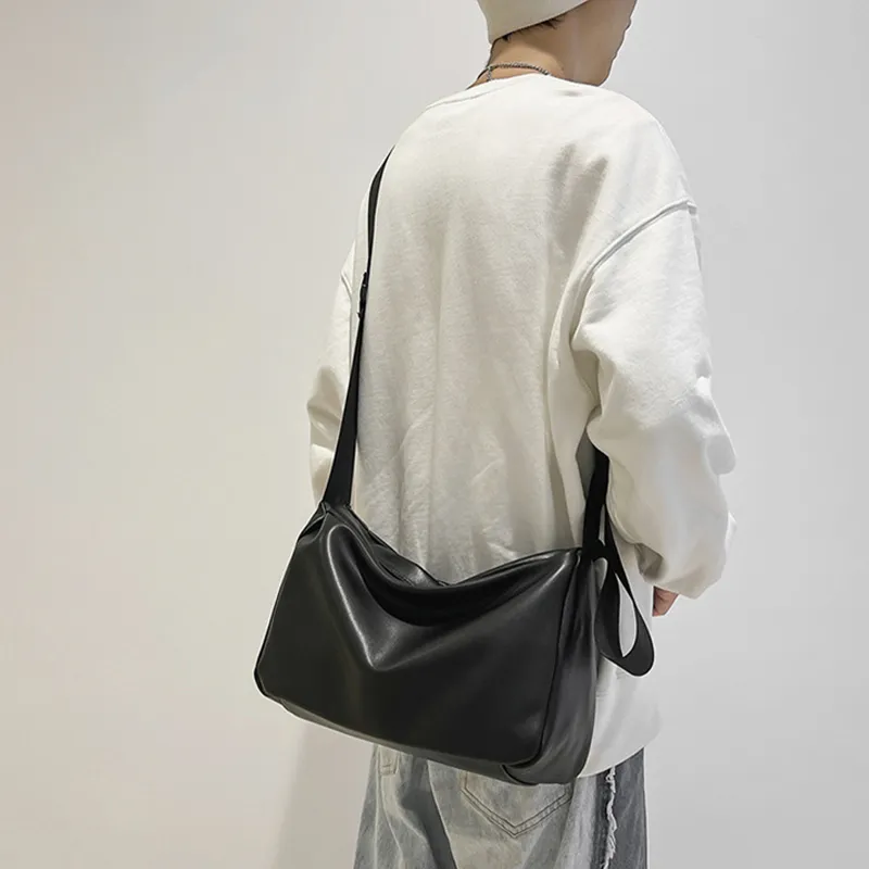 HAWA PU Casual Shoulder Bag Crossbody Bag Large Size Unisex Black/White-4