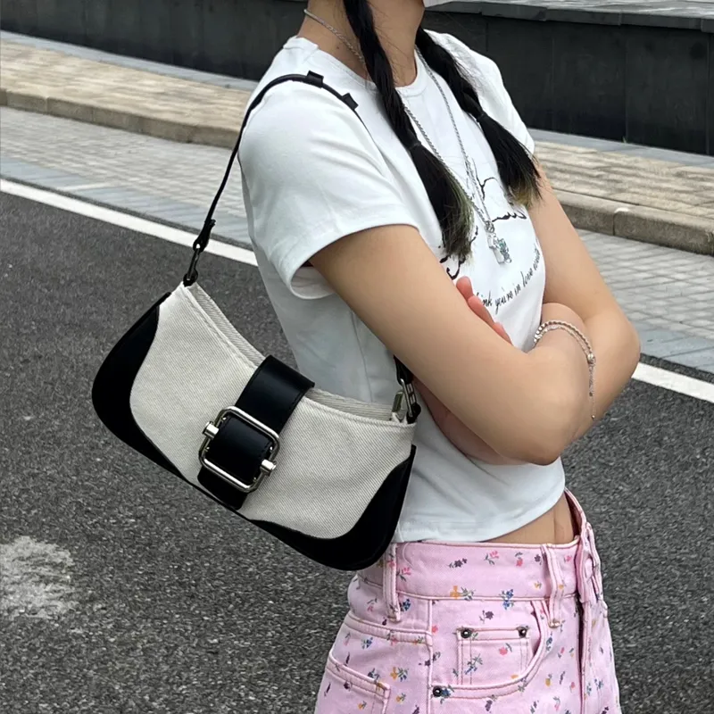 HAWA PU/Canvas Canvas Bag Shoulder Bag Baguette Bag Dumpling Bag Shoulder Bag Medium Size Women's Multicolor-7