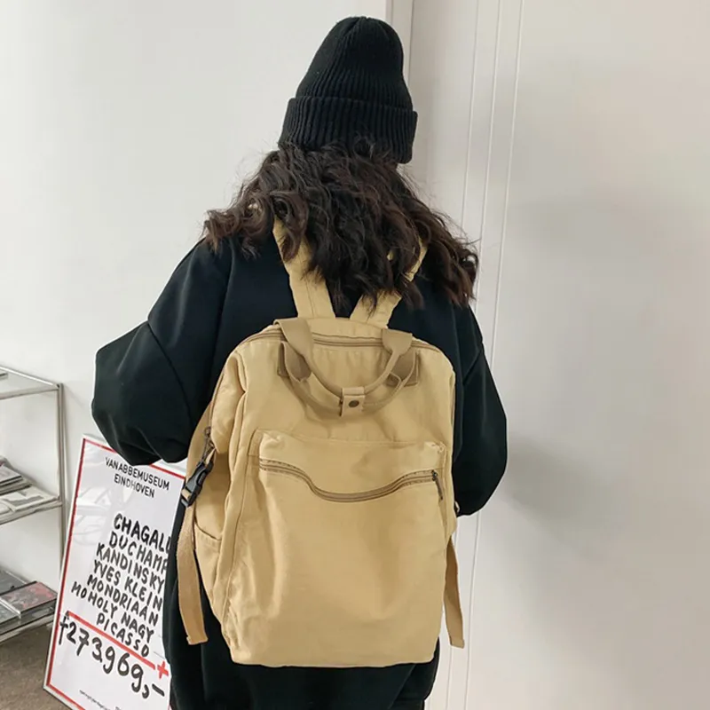 HAWA Canvas Backpack Regular Unisex Green/Black/Ecru/Brown-11