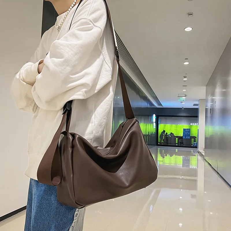 HAWA PU Casual Shoulder Bag Crossbody Bag Large Size Unisex Black/White-16
