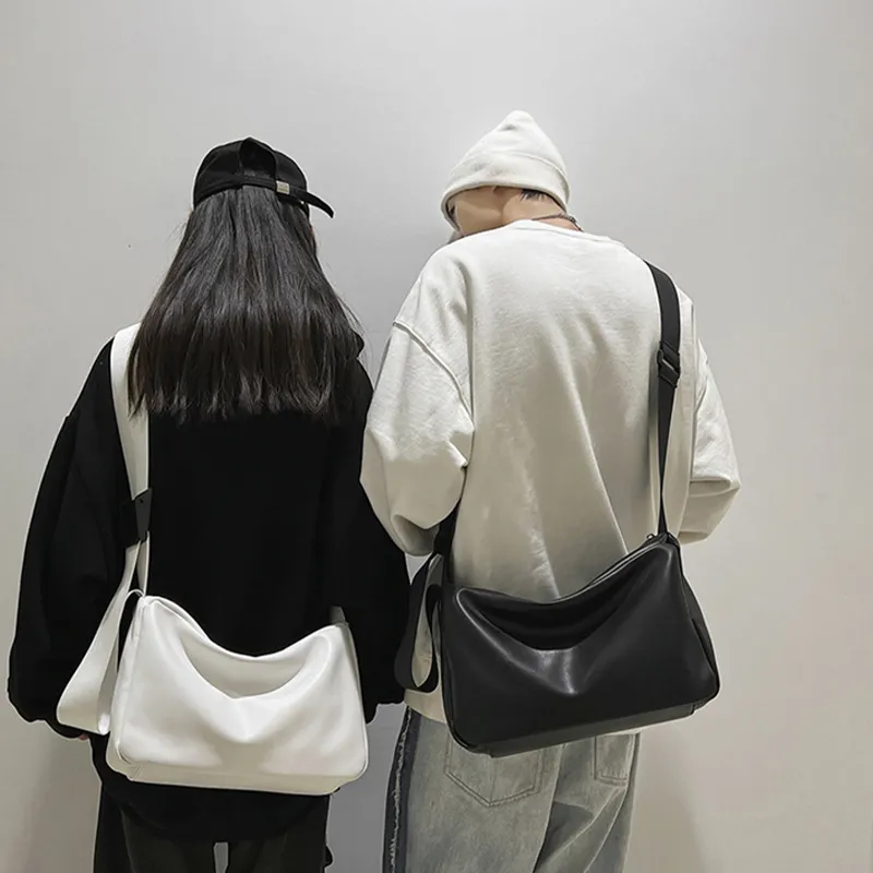 HAWA PU Casual Shoulder Bag Crossbody Bag Large Size Unisex Black/White-11