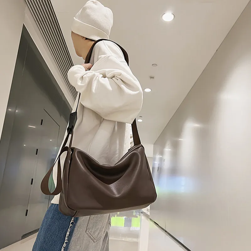 HAWA PU Casual Shoulder Bag Crossbody Bag Large Size Unisex Black/White-15