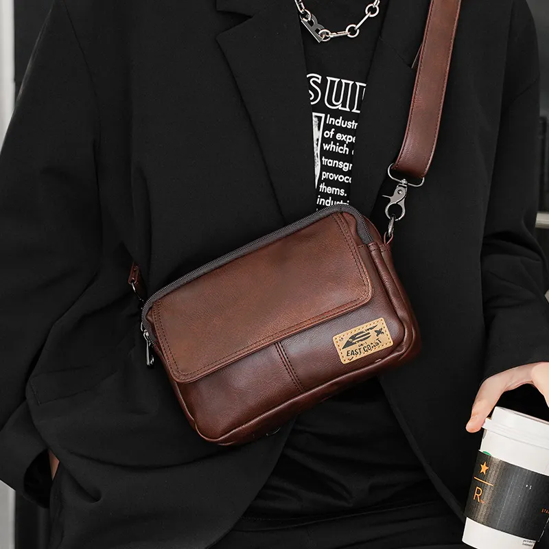 HAWA Artificial Leather Shoulder Bag Crossbody Bag Men's Black/Coffee/Earth Yellow-7