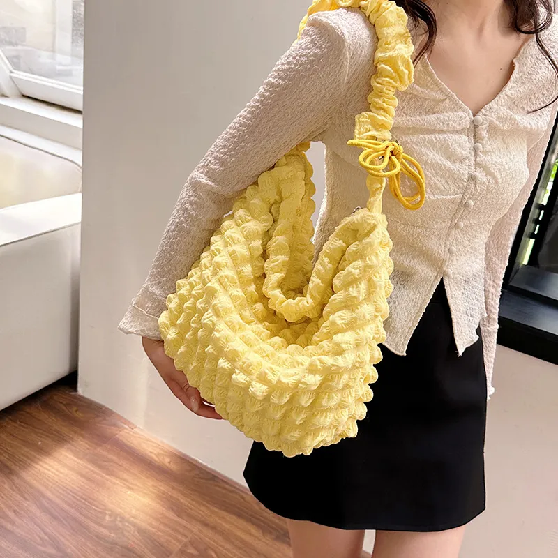HAWA Cotton Shoulder Bag Medium Size Women's Yellow/Blue/White/Black-1